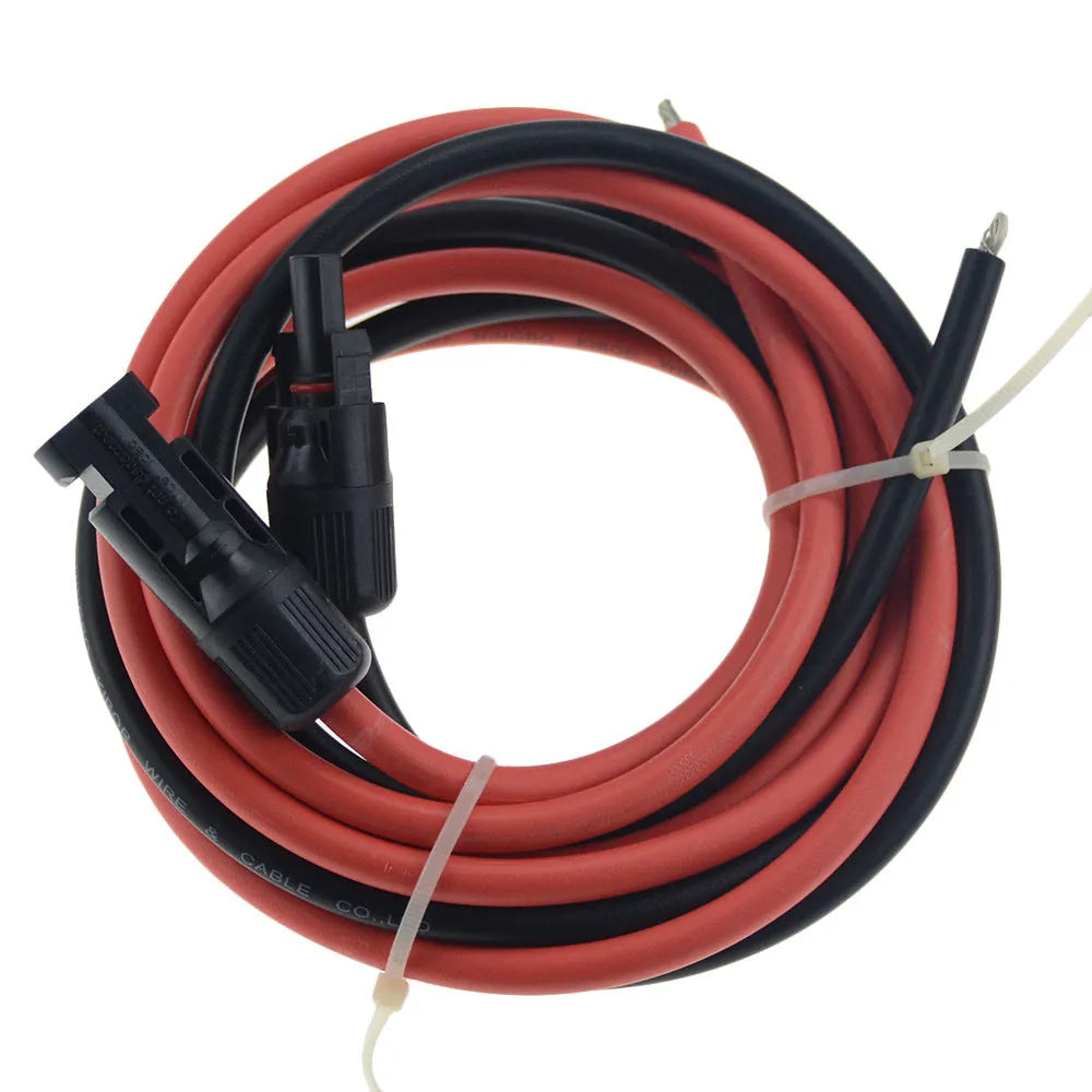 MC4 solar panel extension cable with black and red options in 4mm² cross-section