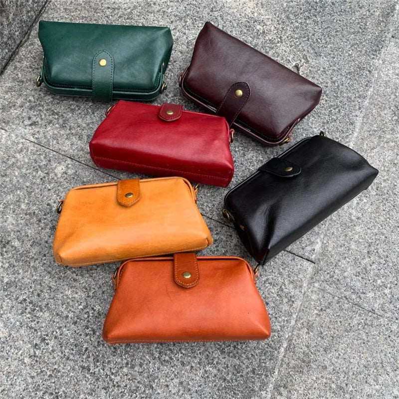Clementine purse pillow shape leather with single strap brown colour