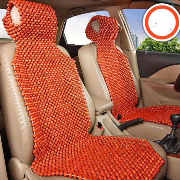 Square wooden bead cushion in beige colour option measuring 45x45 cm for car seat or chair