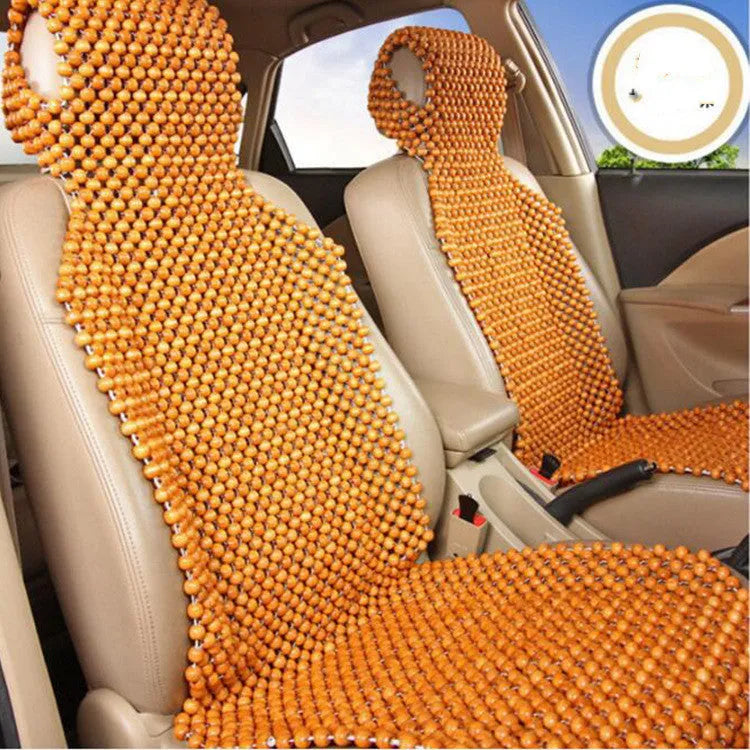 Square wooden bead cushion in beige colour option measuring 45x45 cm for car seat or chair