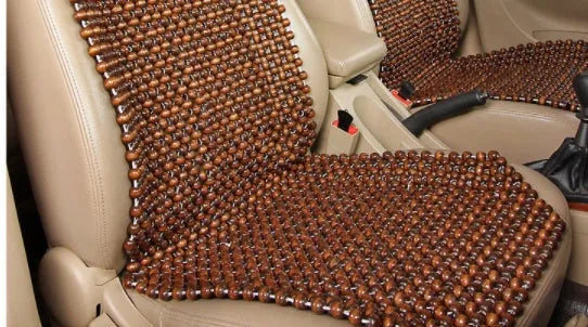 Square wooden bead cushion in beige colour option measuring 45x45 cm for car seat or chair