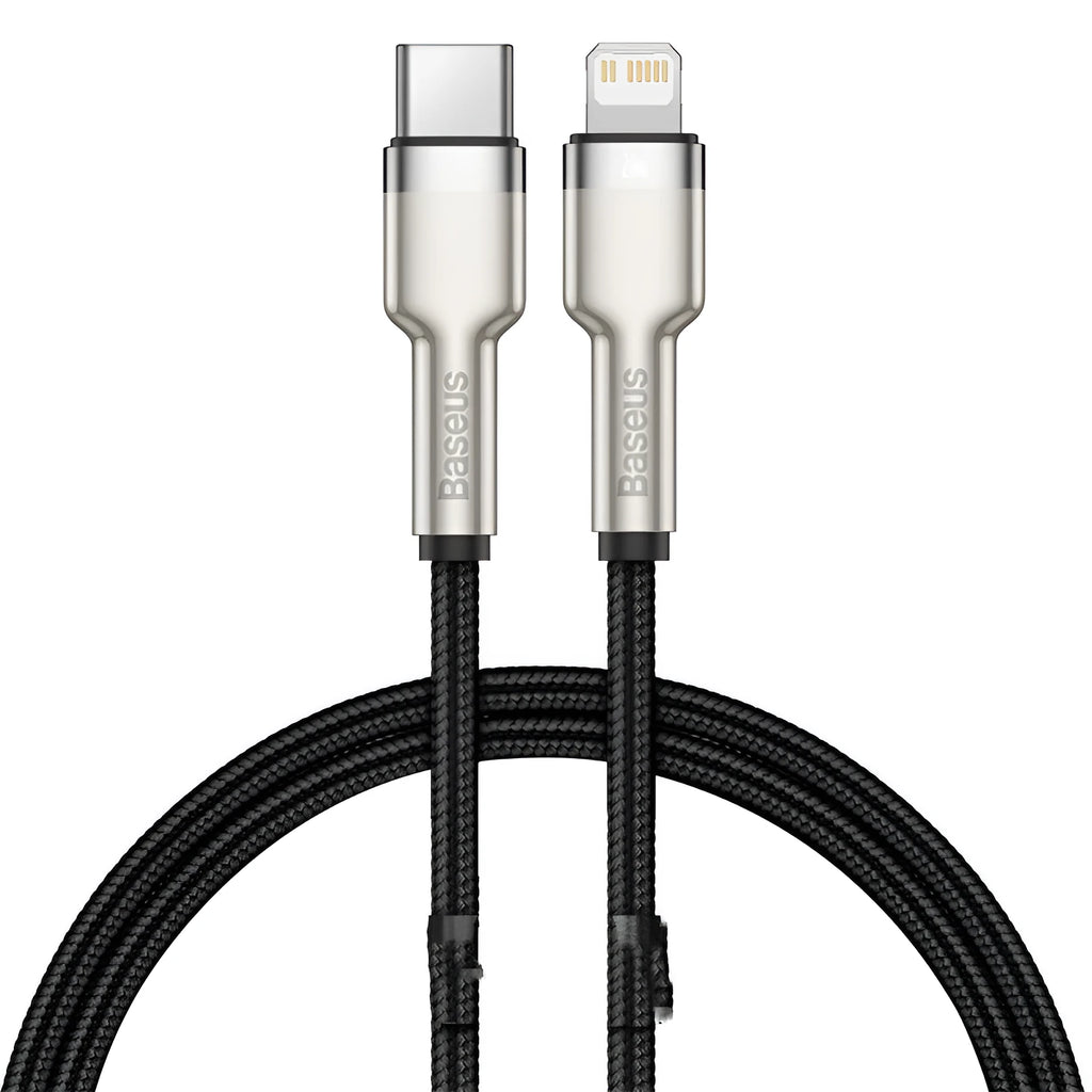 Mobile phone 20W fast charging cable with Type-C to Apple connector in black, 1m length