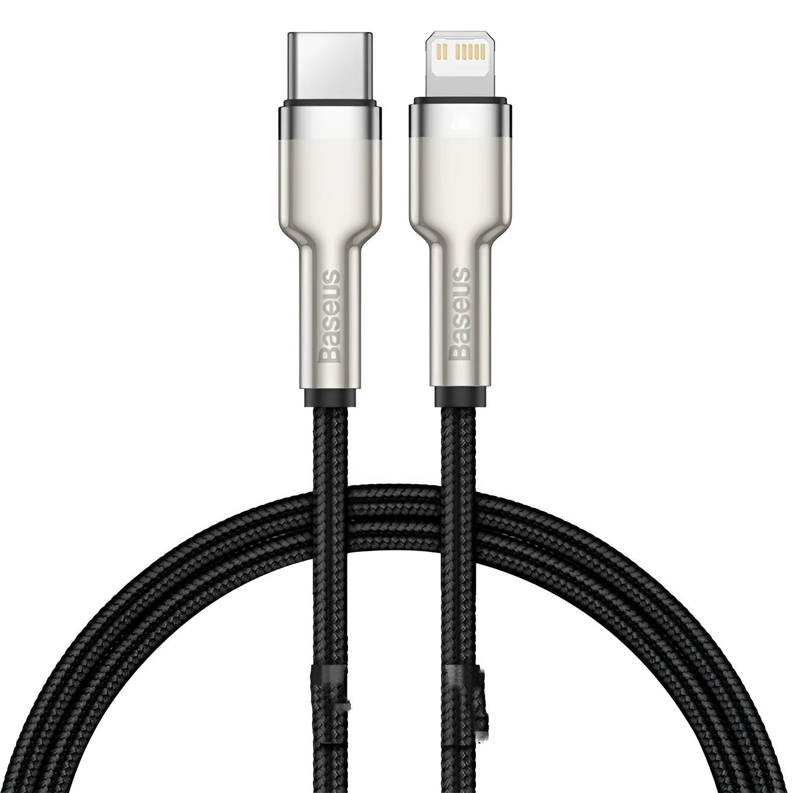 Mobile phone 20W fast charging cable with Type-C to Apple connector in black, 1m length