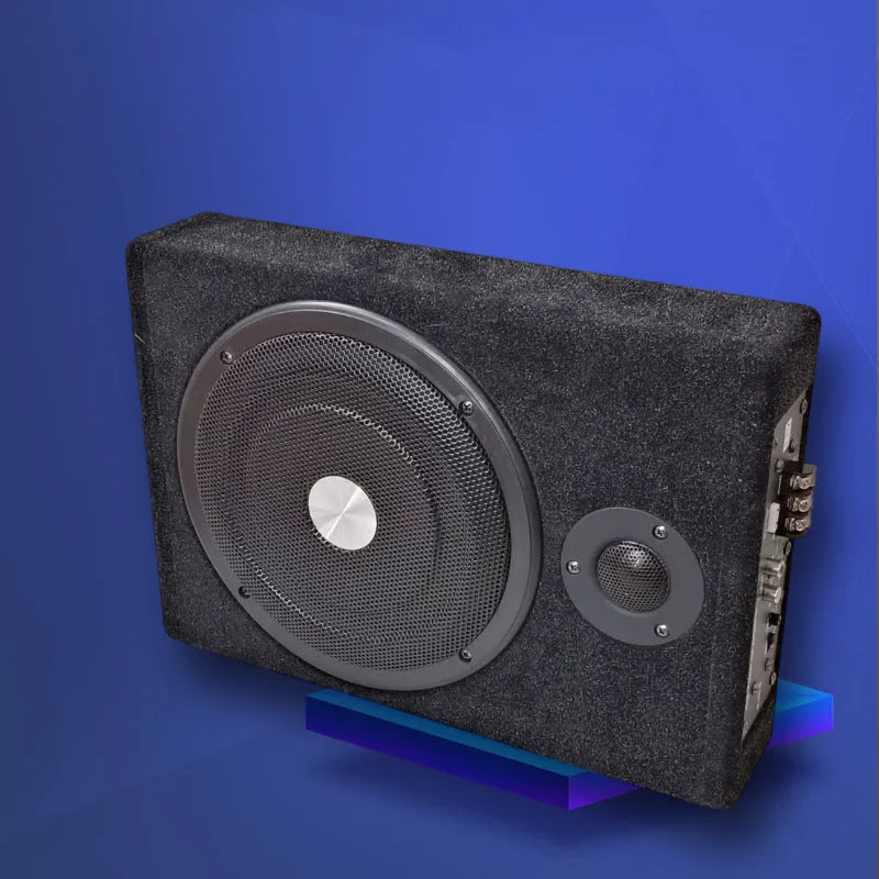 8 inch ultra-thin square wooden box car subwoofer in black with flannel finish