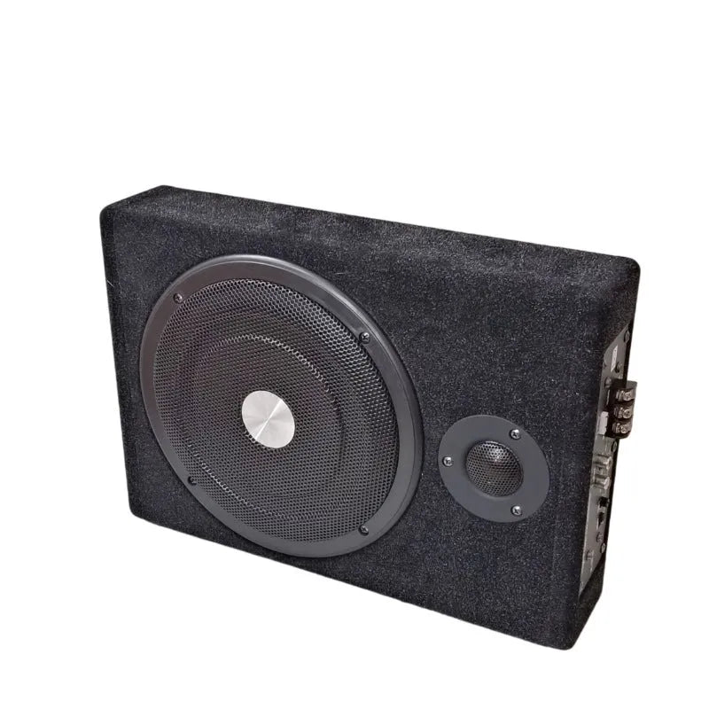 8 inch ultra-thin square wooden box car subwoofer in black with flannel finish