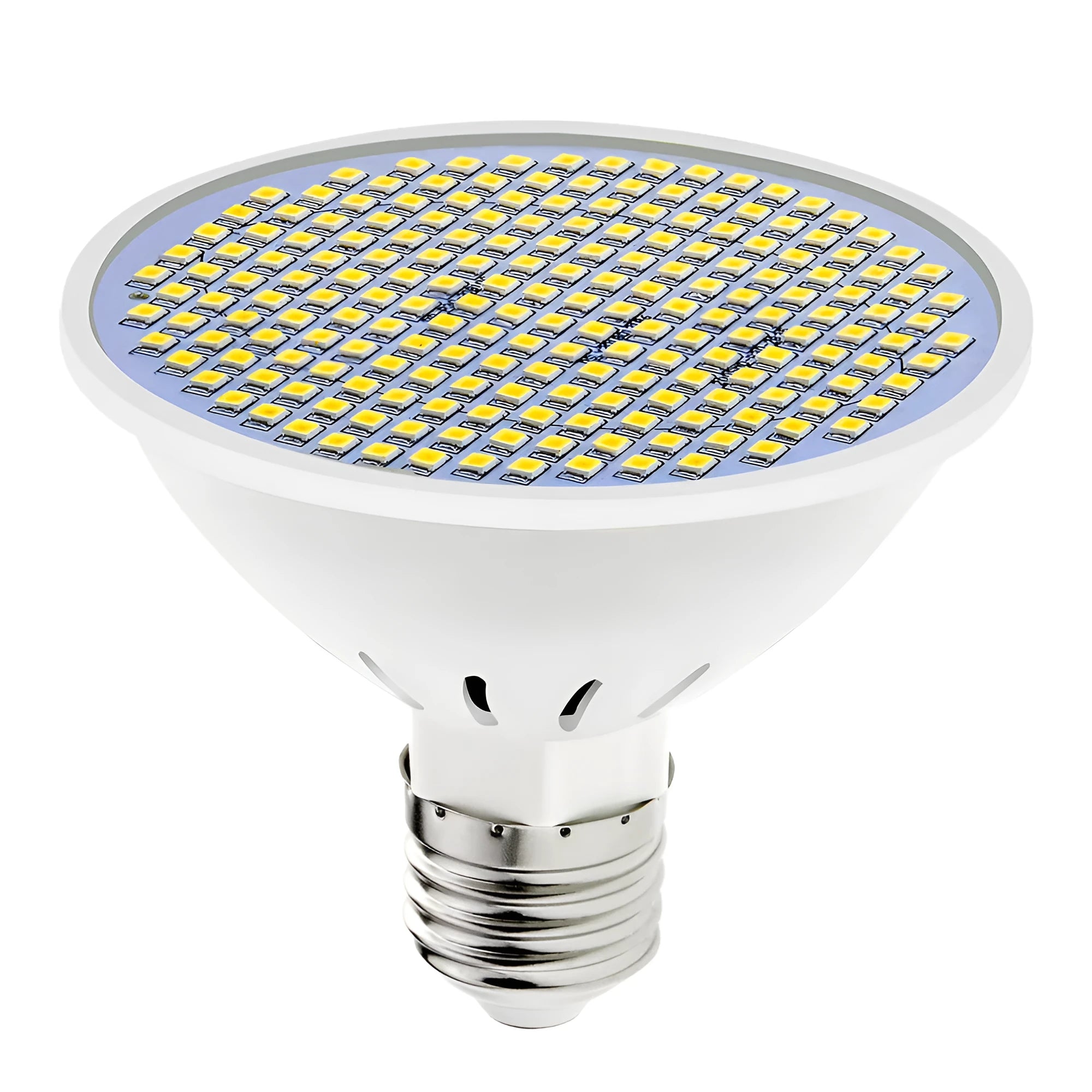 E27 screw base LED lamp cup bulb showing warm white and cool white light options.
