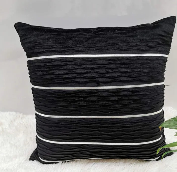 Striped plush velvet pillow cover for sofa in various colours on a 45x45 cm cushion.