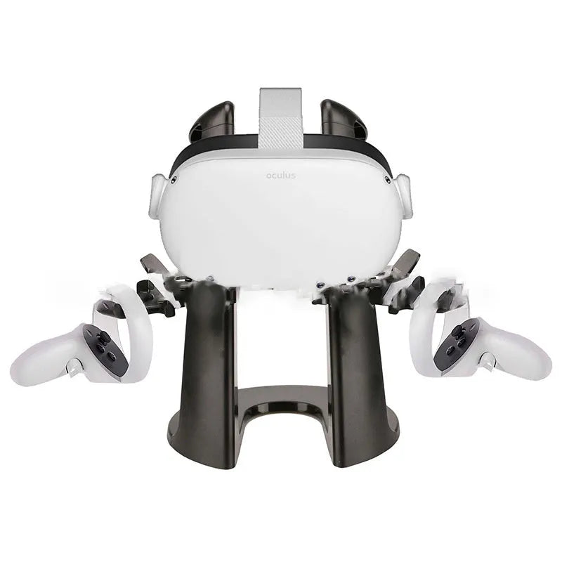 Black ABS plastic wall mount bracket holding an Oculus VR headset securely in place