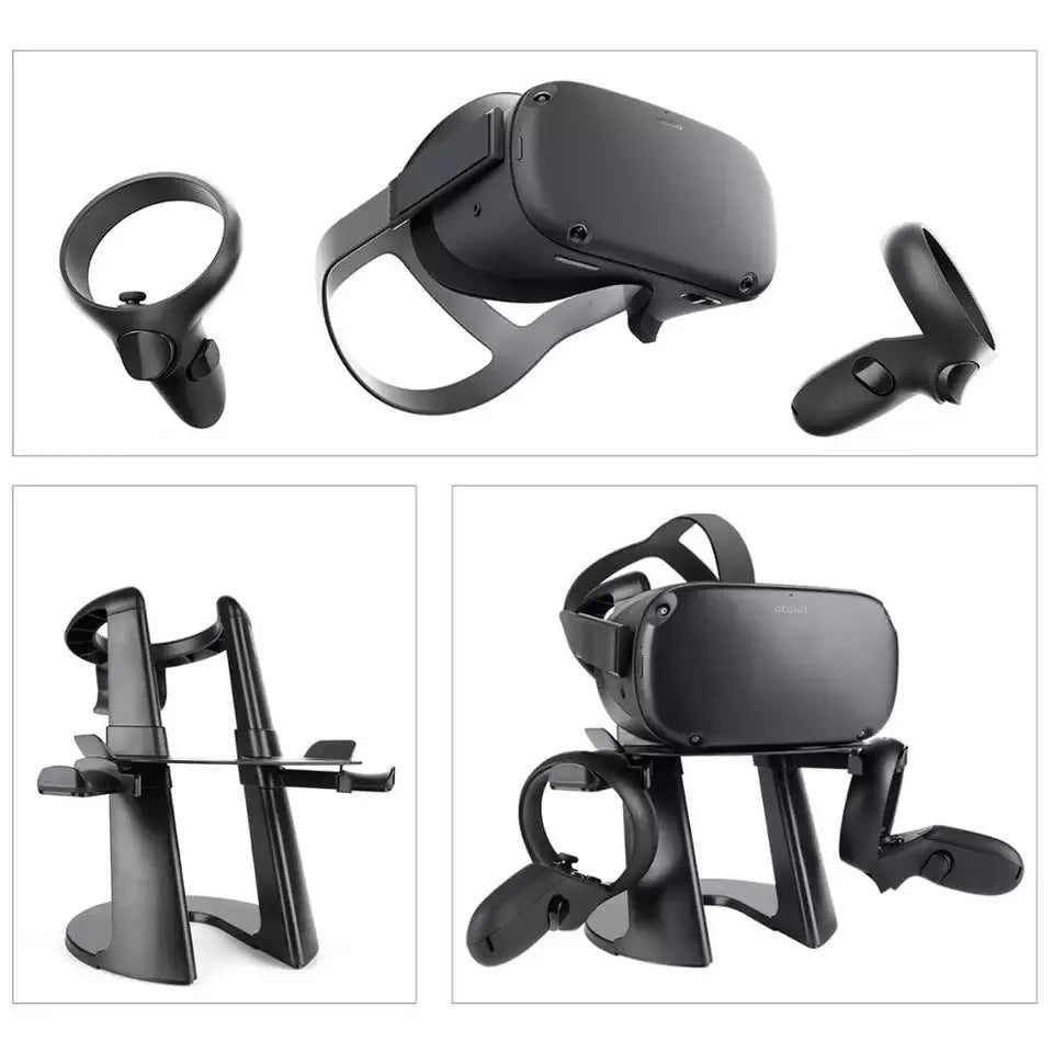Black ABS plastic wall mount bracket holding an Oculus VR headset securely in place