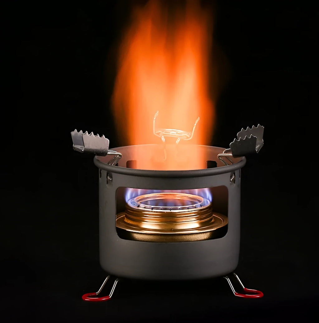 Alocs liquid and solid alcohol stove one-piece portable outdoor cooking set with optional kettle