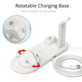 Three-in-one wireless charging bracket showing Apple Watch, AirPods and smartphone charging simultaneously