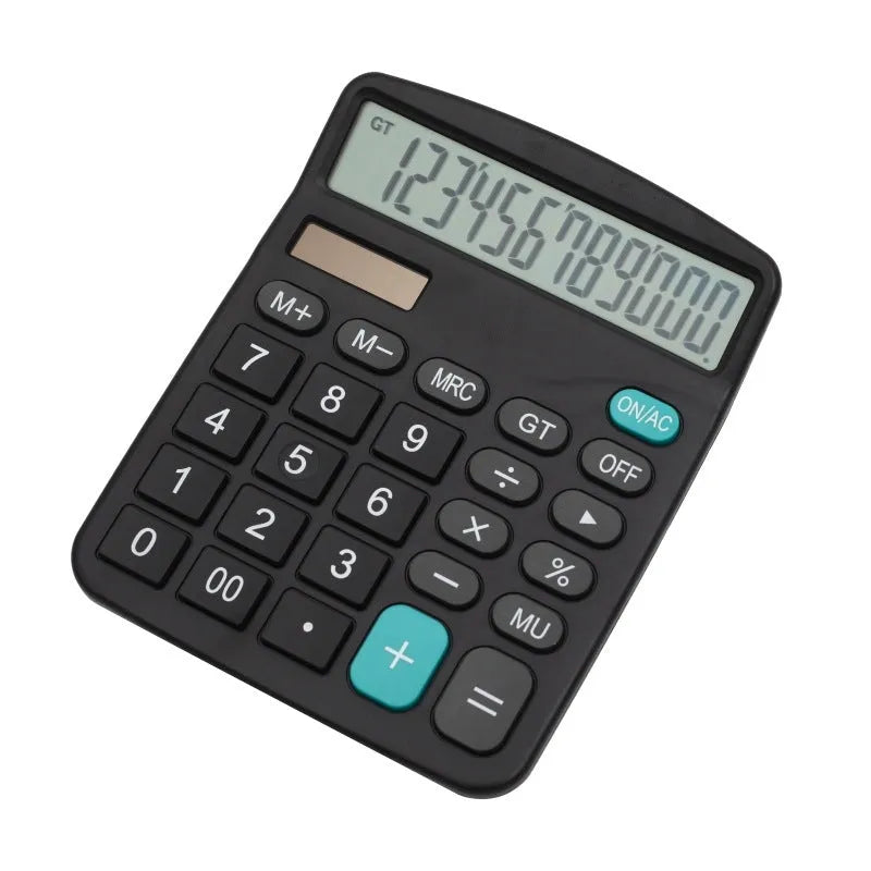 Big screen twelve-digit solar desktop calculator with black PS casing and LCD display