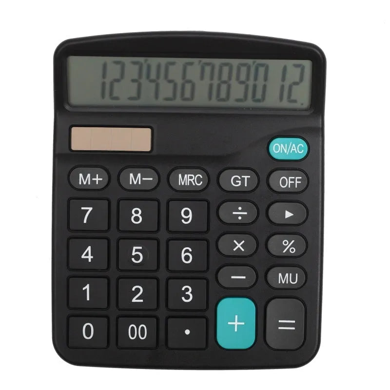 Big screen twelve-digit solar desktop calculator with black PS casing and LCD display