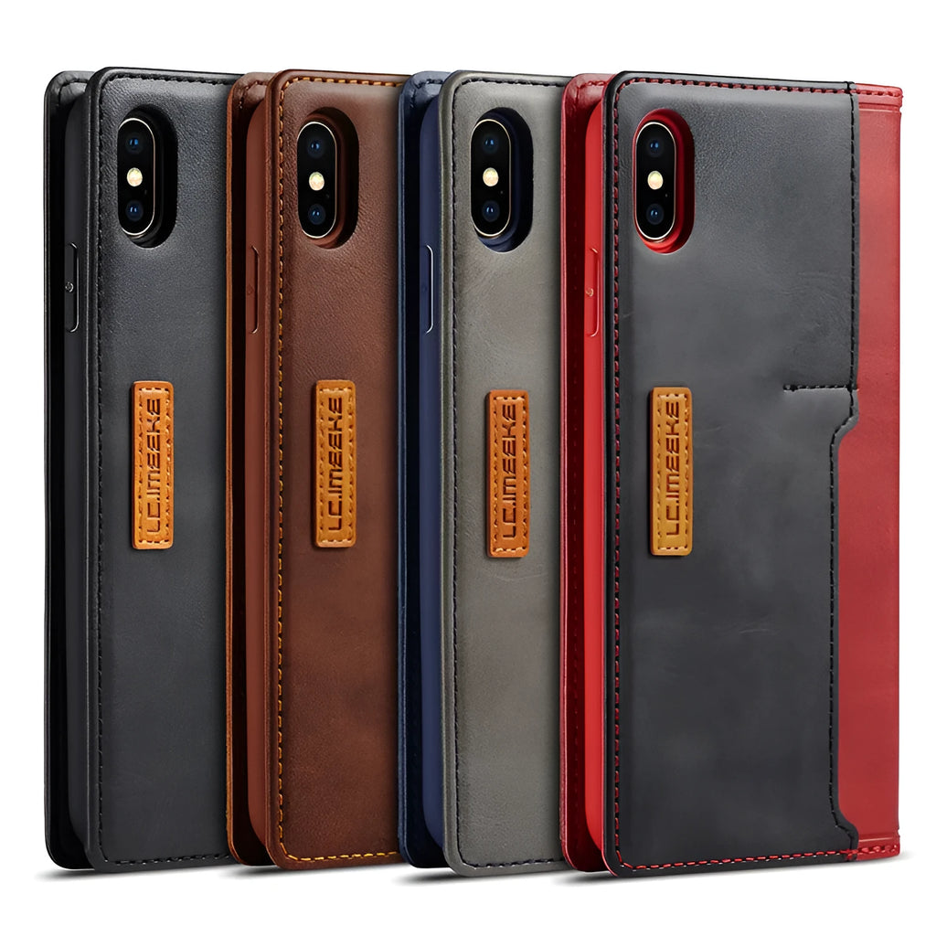 Retro flip wallet phone case in solid colour for iPhone, showing card storage and protective cover