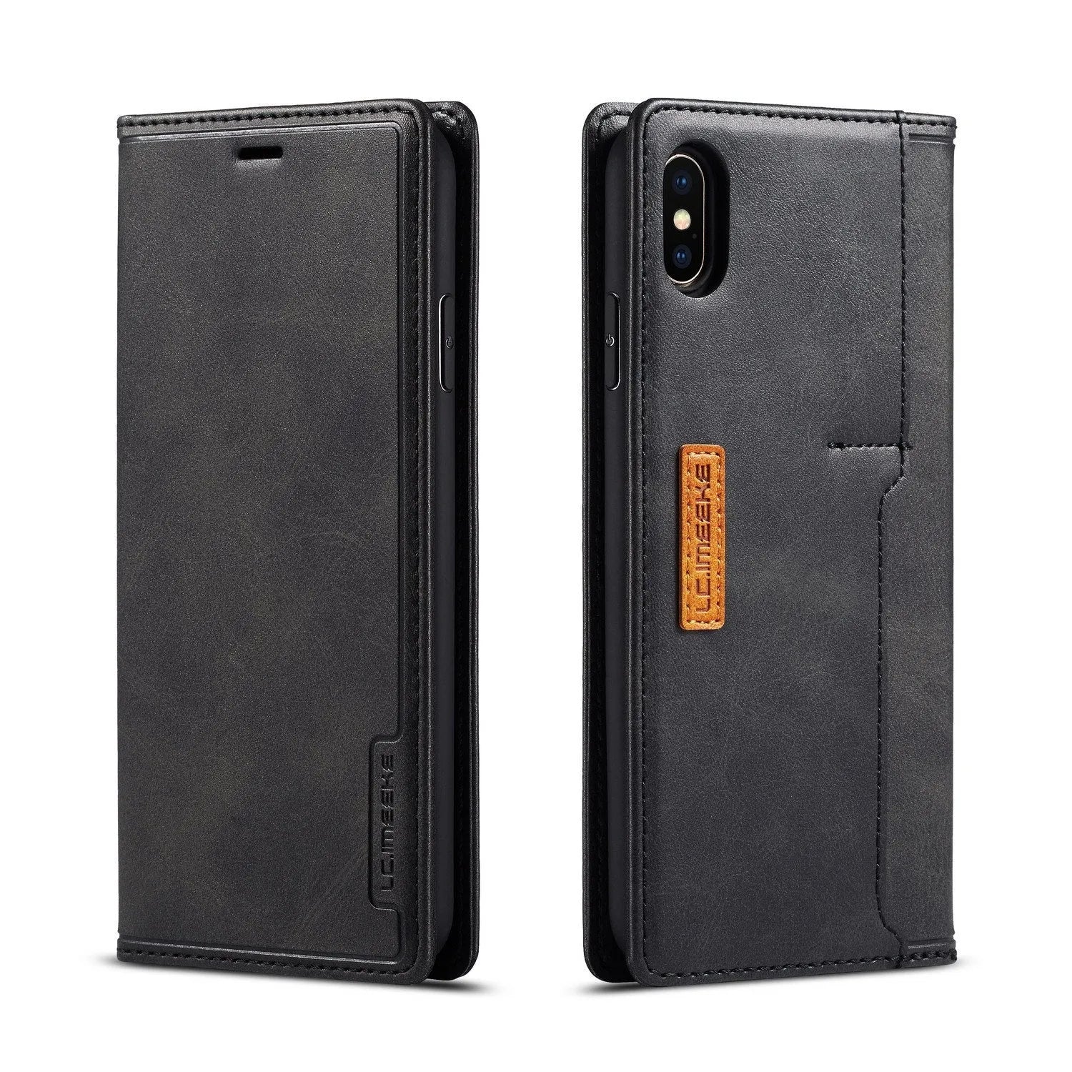 Retro flip wallet phone case in solid colour for iPhone, showing card storage and protective cover