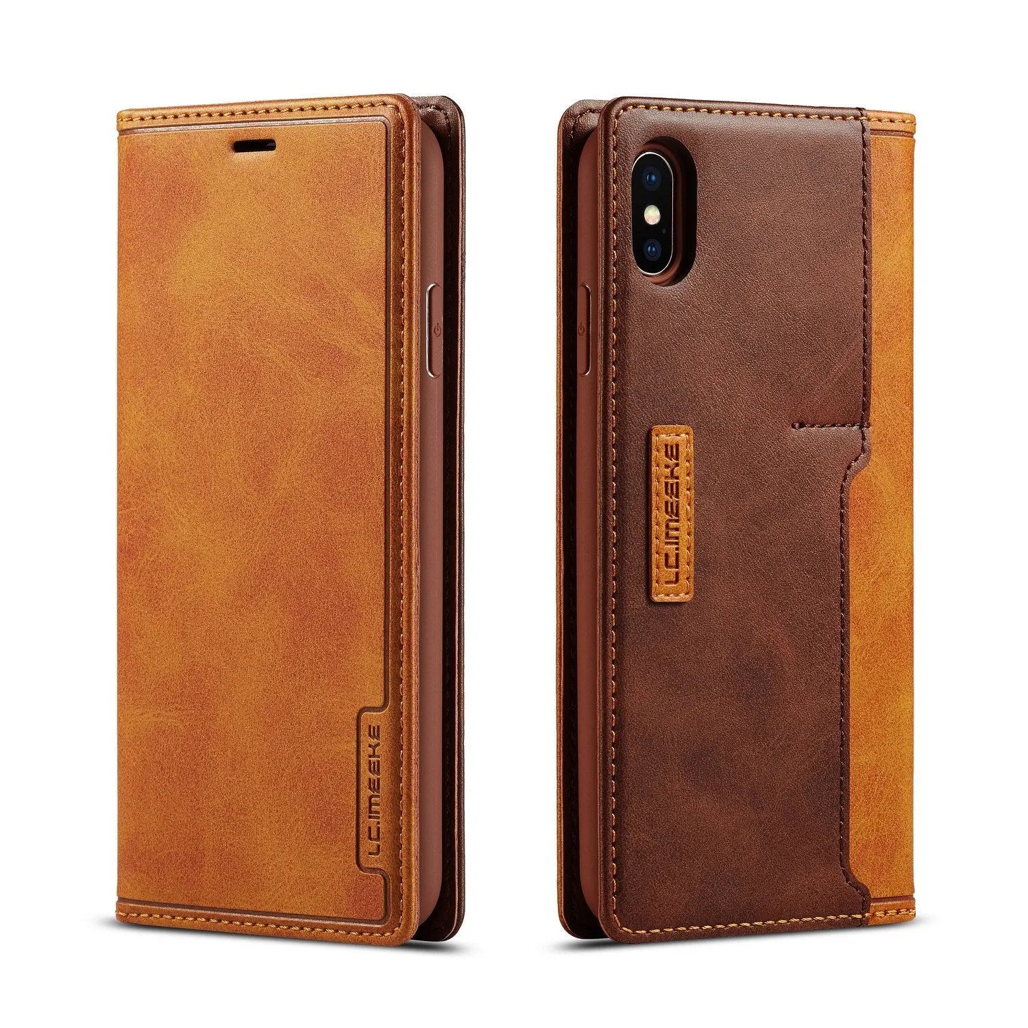 Retro flip wallet phone case in solid colour for iPhone, showing card storage and protective cover