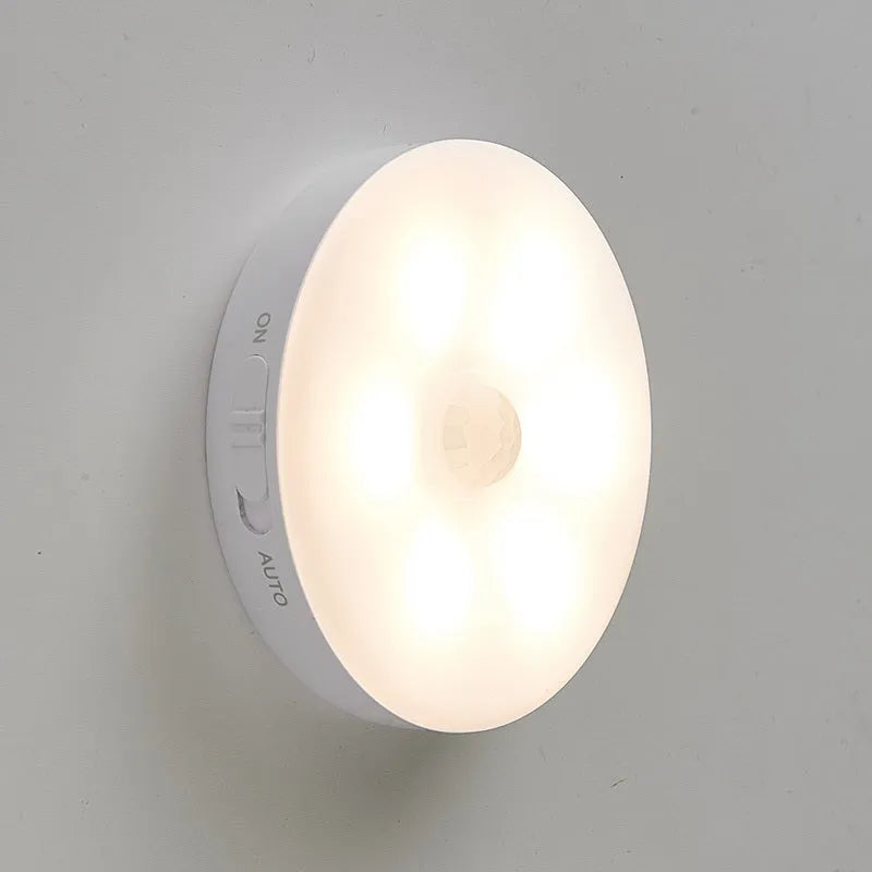 Wireless motion-activated LED light for automatic nighttime illumination in home settings