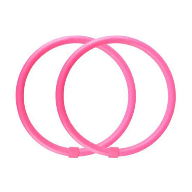 Pair of blue and pink arm massage hoops with stainless steel wire core and soft foam grip, 36x30x60cm