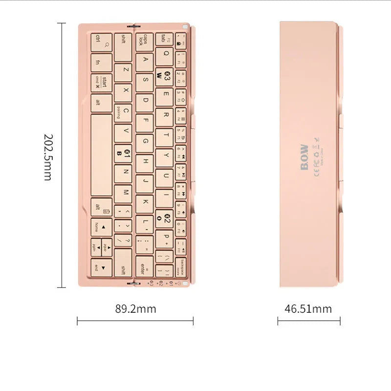 Mini folding aluminium Bluetooth keyboard with integrated stand for phones and tablets