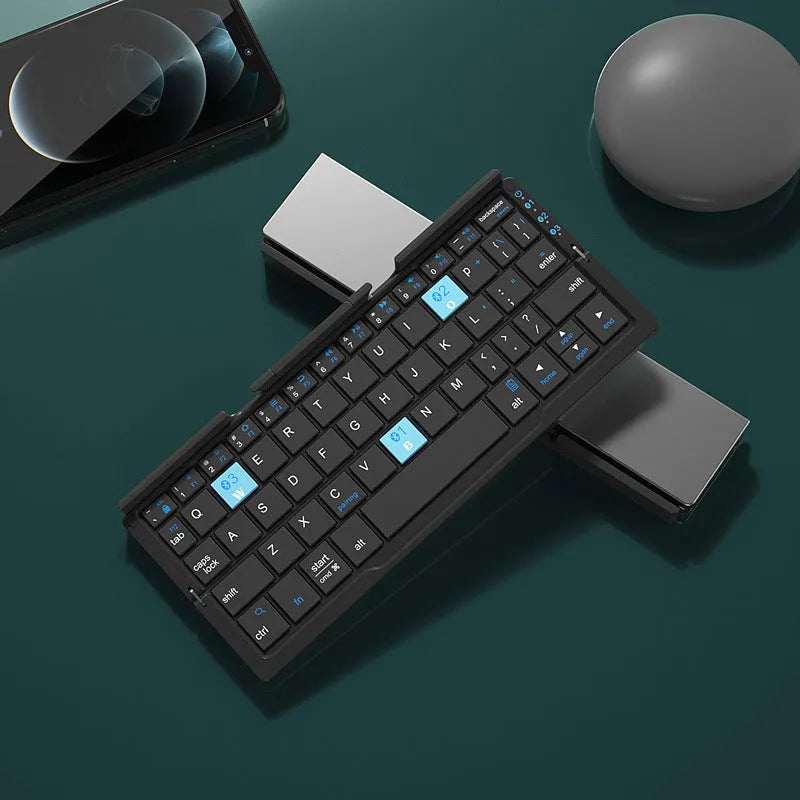Mini folding aluminium Bluetooth keyboard with integrated stand for phones and tablets