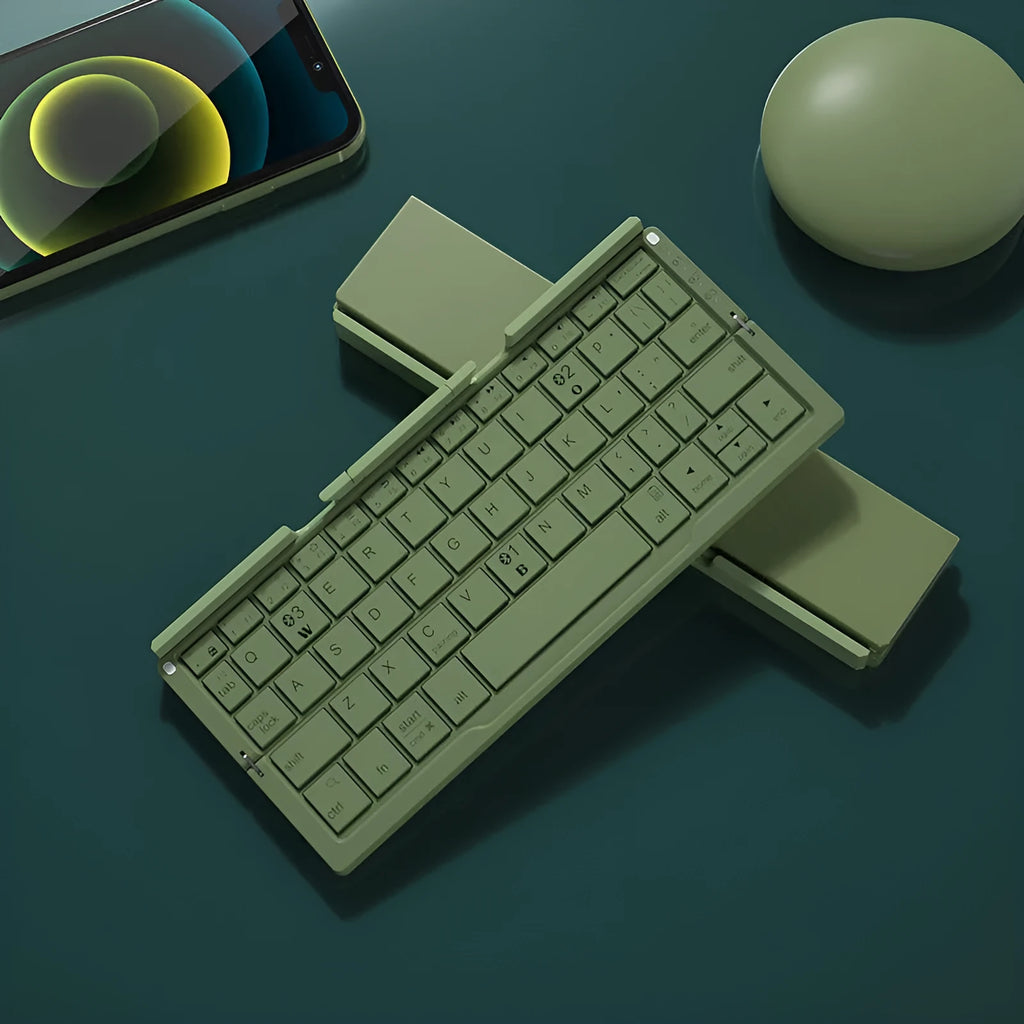 Mini folding aluminium Bluetooth keyboard with integrated stand for phones and tablets