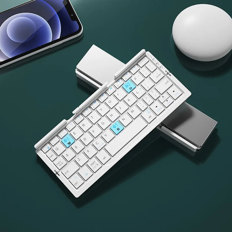 Mini folding aluminium Bluetooth keyboard with integrated stand for phones and tablets