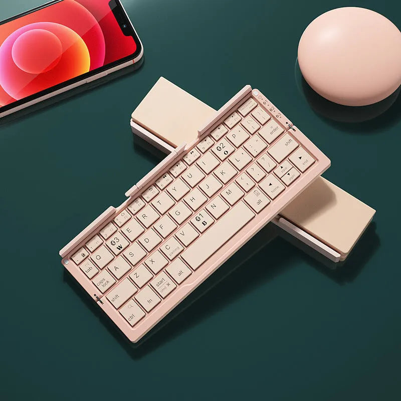 Mini folding aluminium Bluetooth keyboard with integrated stand for phones and tablets
