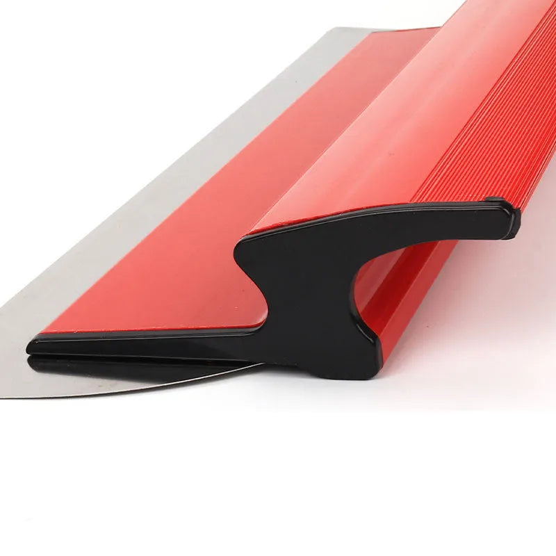 Red 40cm leveling scraper tool for wall putty and wallpaper paste application.