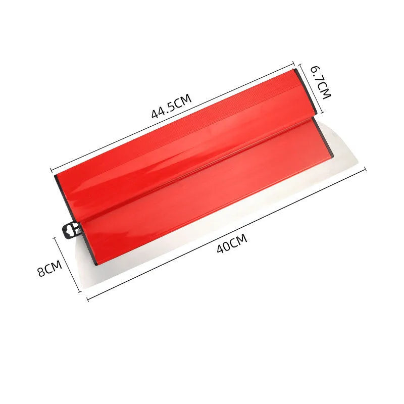 Red 40cm leveling scraper tool for wall putty and wallpaper paste application.