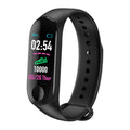 M3 Smart Bracelet with colour screen showing heart rate data, on a black TPE wrist strap.