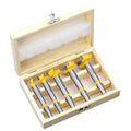 Carbide wood hole opener 5-piece set with wooden box, for hand and electric drills