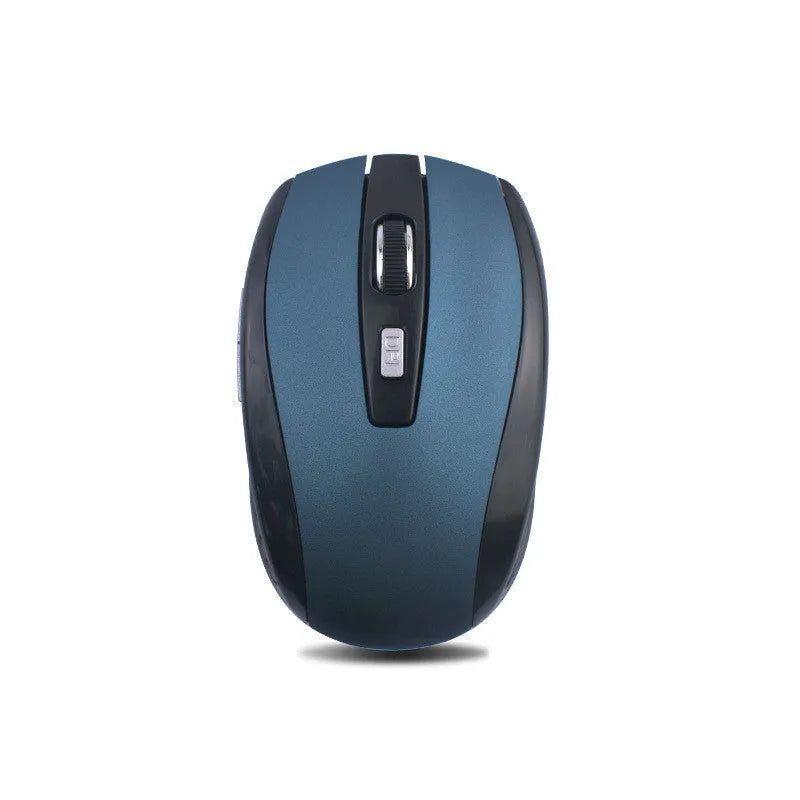 Matte finish wireless mouse in black with six buttons and scroll wheel on a desk