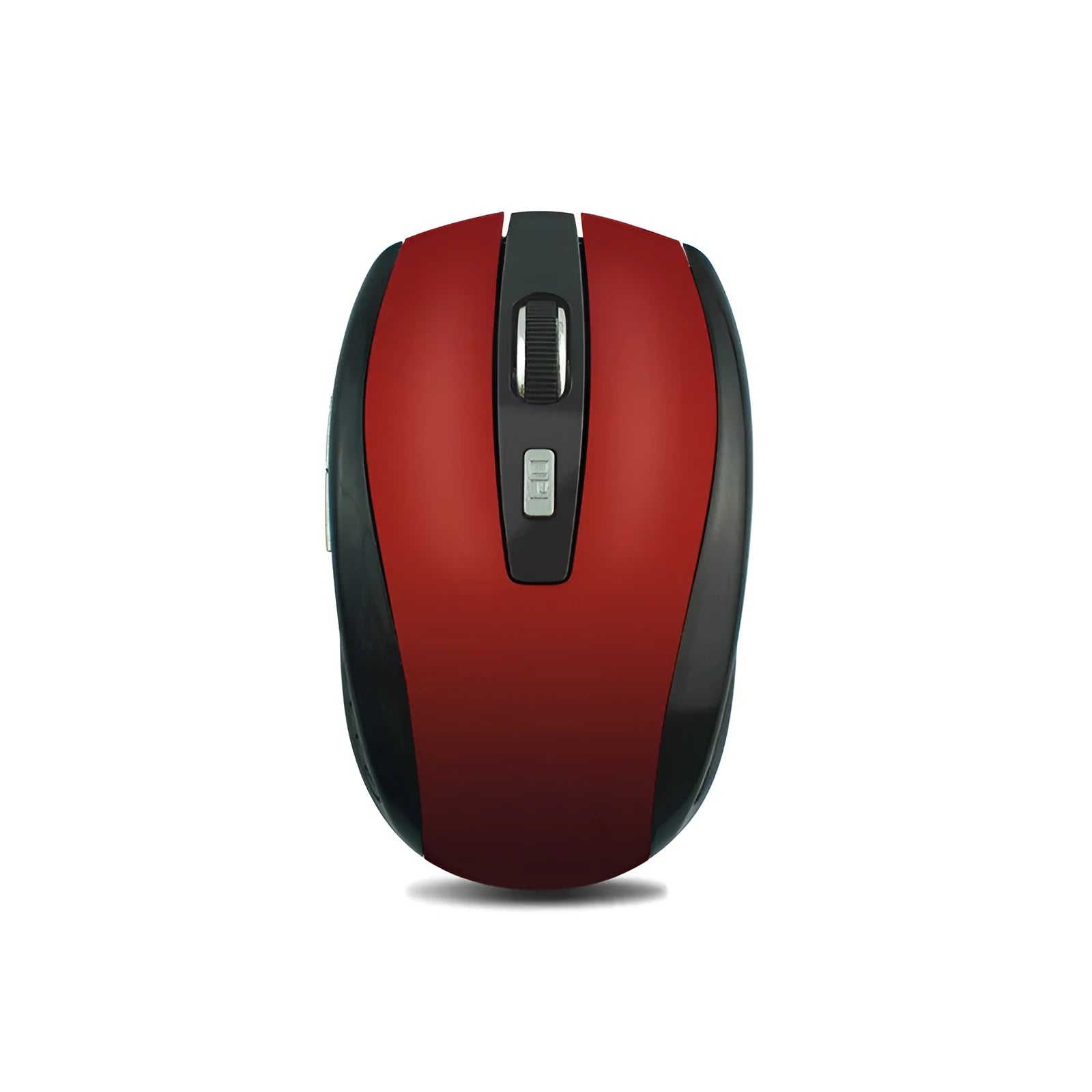 Matte finish wireless mouse in black with six buttons and scroll wheel on a desk