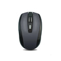 Matte finish wireless mouse in black with six buttons and scroll wheel on a desk