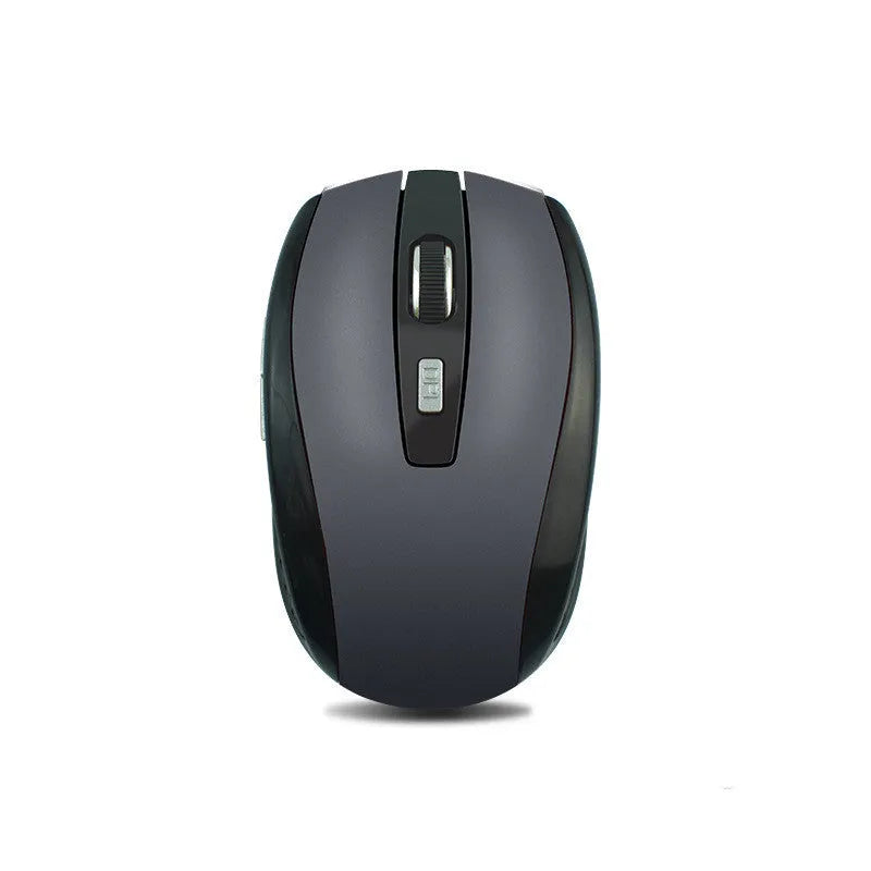 Matte finish wireless mouse in black with six buttons and scroll wheel on a desk