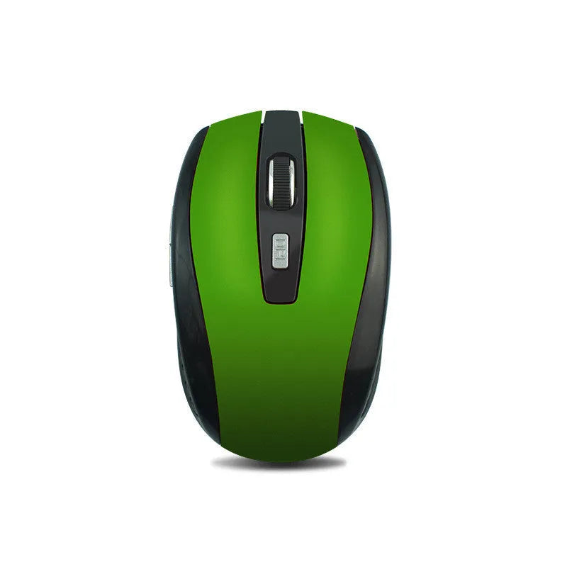 Matte finish wireless mouse in black with six buttons and scroll wheel on a desk