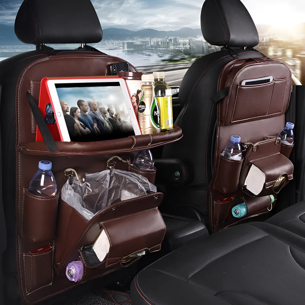 PU leather car seat back organiser bag in multiple colours with storage compartments