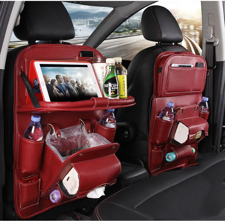 PU leather car seat back organiser bag in multiple colours with storage compartments