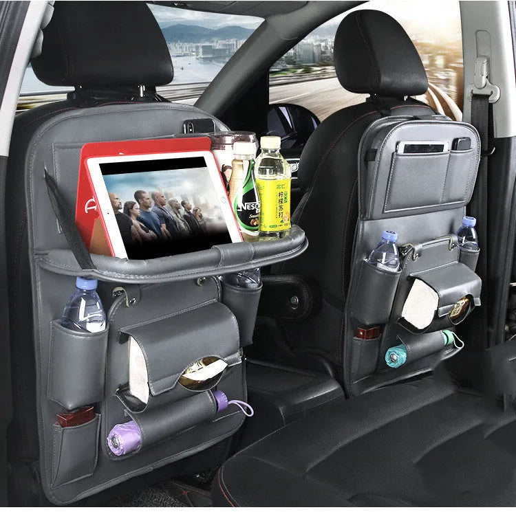 PU leather car seat back organiser bag in multiple colours with storage compartments