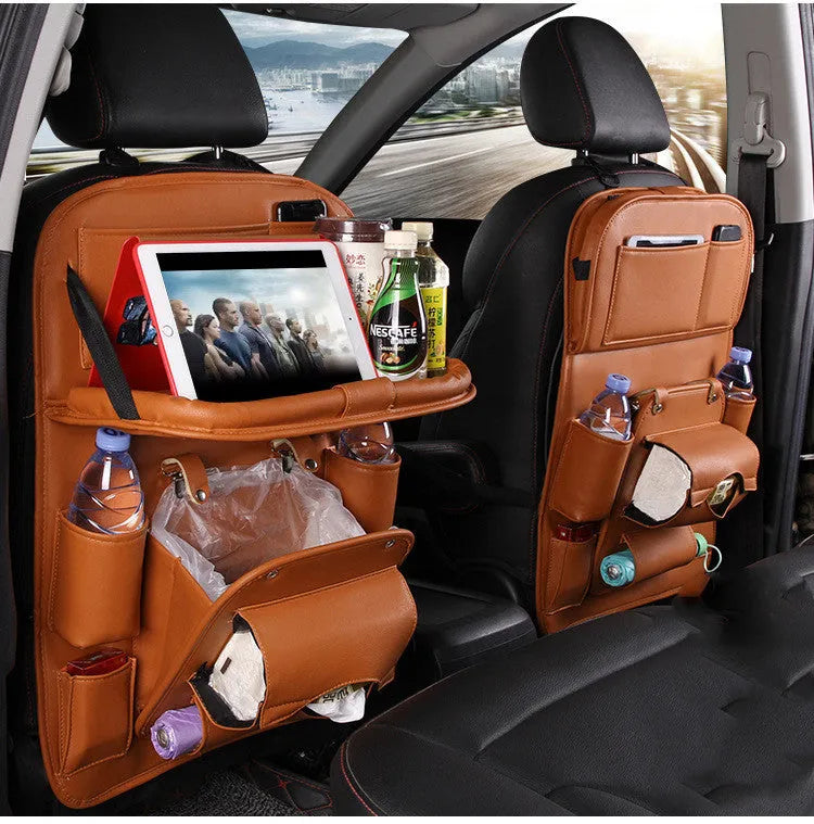 PU leather car seat back organiser bag in multiple colours with storage compartments
