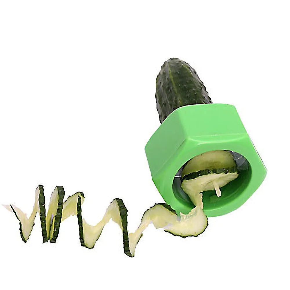 Yellow and green manual spiral vegetable cutter kitchen gadget for slicing cucumbers and carrots