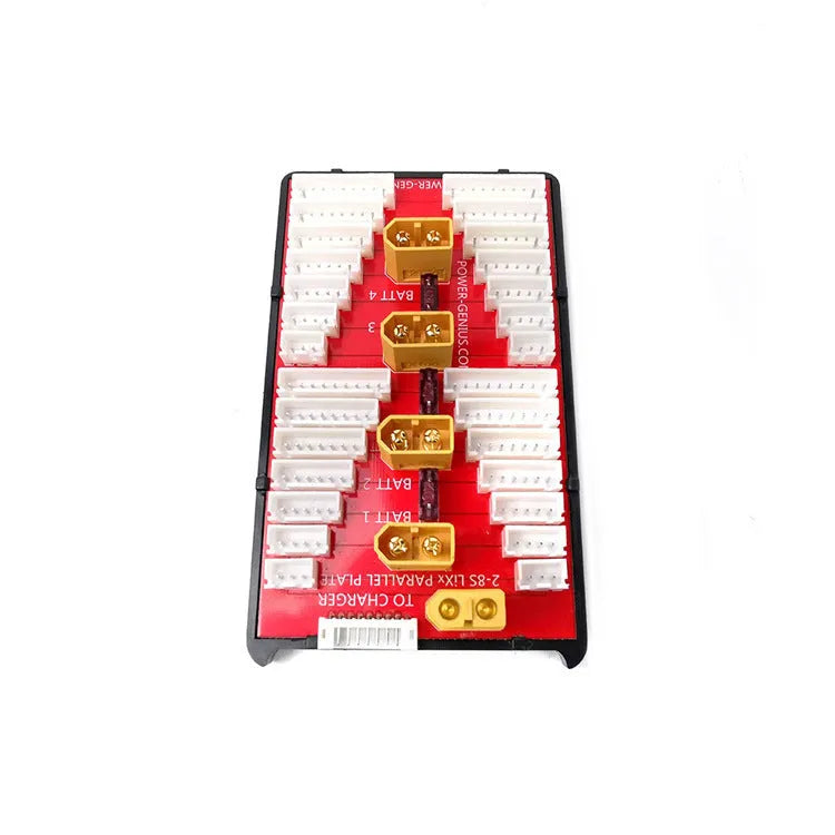 RC parallel charging board with four sets of T plug and balance ports for lithium batteries.