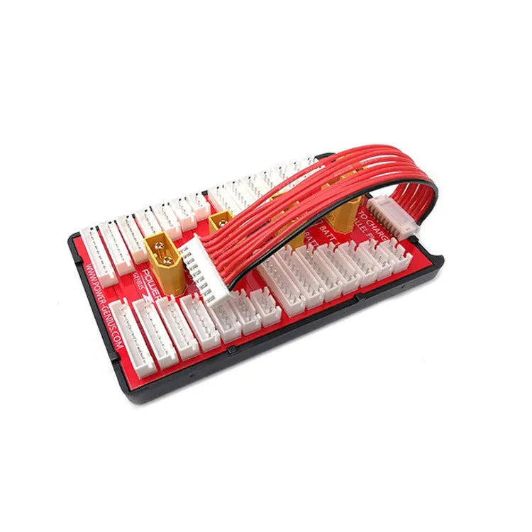 RC parallel charging board with four sets of T plug and balance ports for lithium batteries.