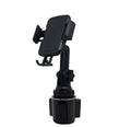 Black ABS car phone holder with 360° rotation and adjustable height mounted in vehicle