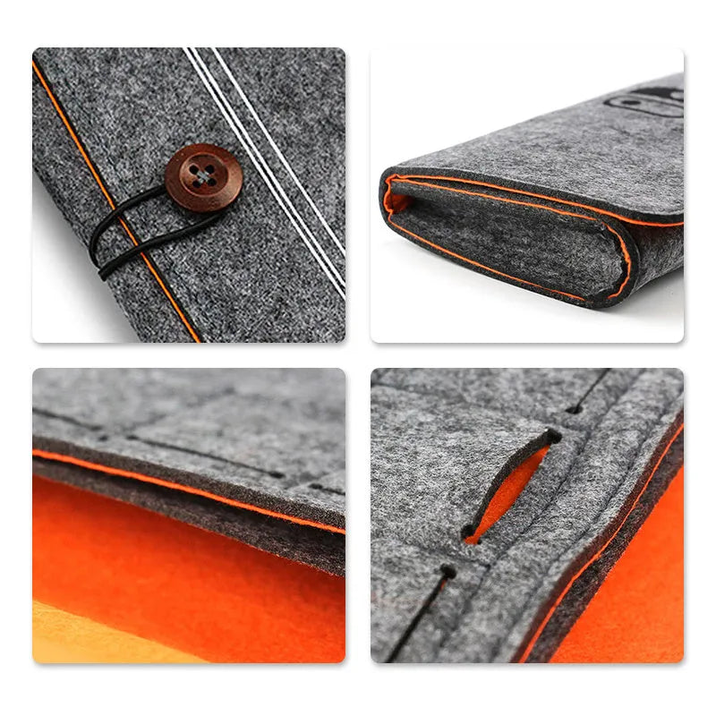 Black felt pouch case for Nintendo Switch showing game card slots and double layer storage compartments