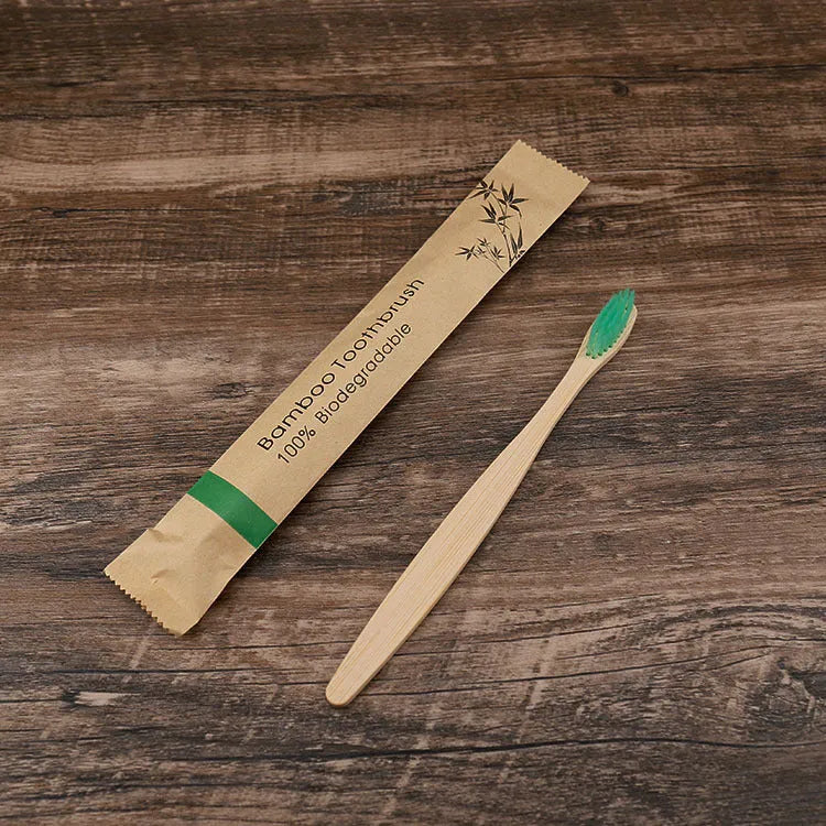 Set of 10 bamboo toothbrushes in six colours with soft charcoal bristles