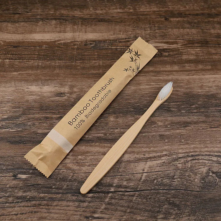 Set of 10 bamboo toothbrushes in six colours with soft charcoal bristles