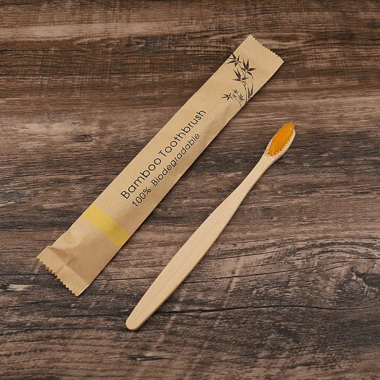 Set of 10 bamboo toothbrushes in six colours with soft charcoal bristles