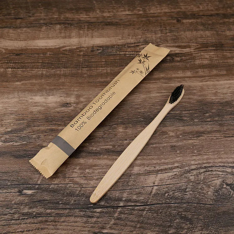 Set of 10 bamboo toothbrushes in six colours with soft charcoal bristles