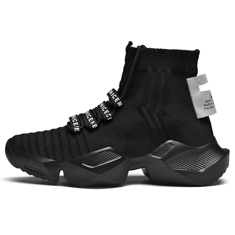 Men's black and white casual sports shoes with mesh lining in extended sizes